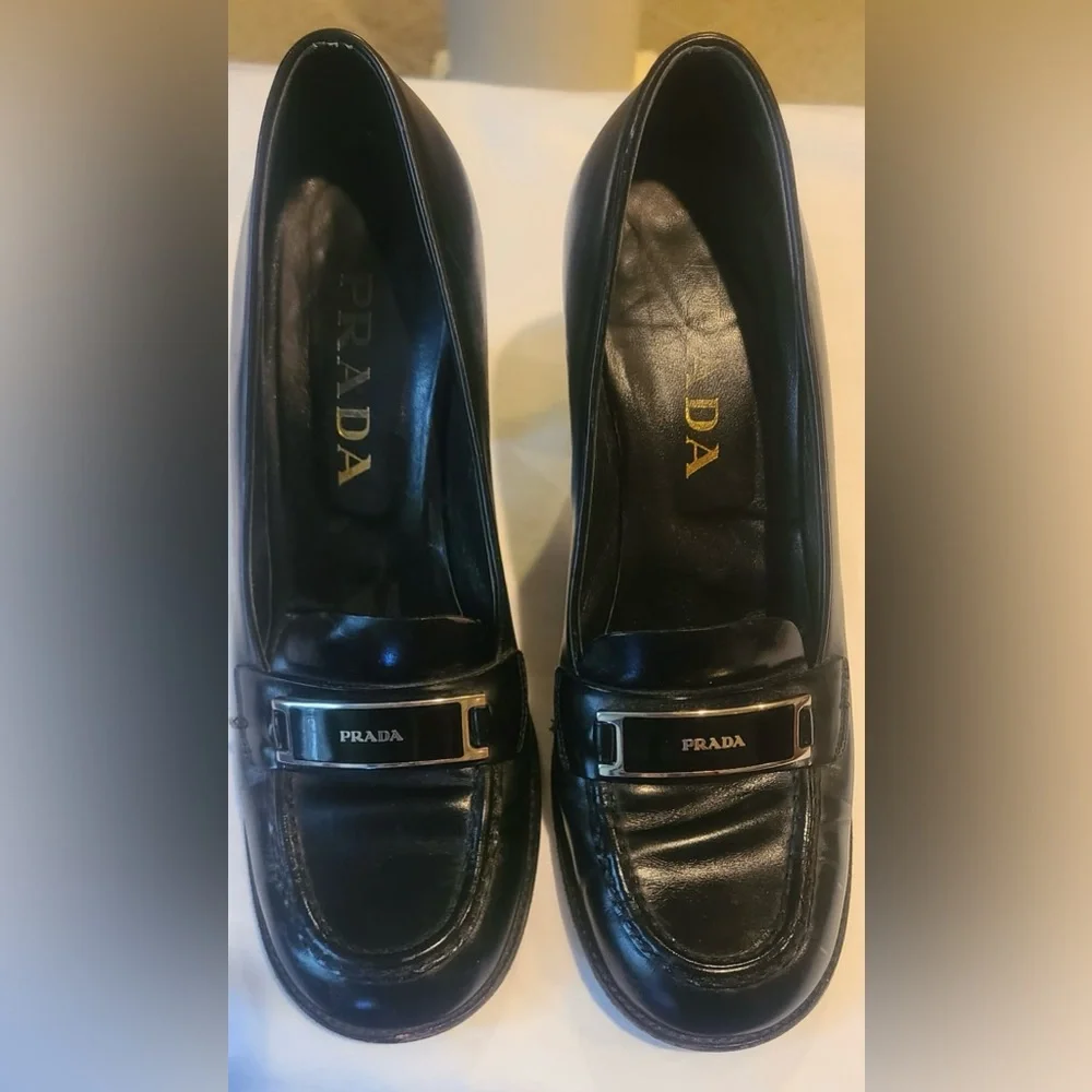 Prada Black Leather Vintage Women's Heels
